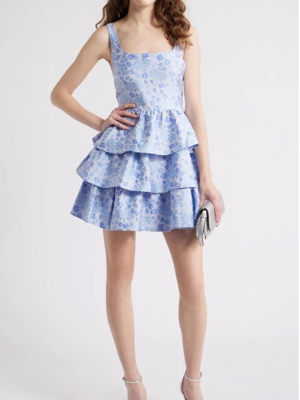 Chelsea28 Light Blue Floral Tiered Mini Dress